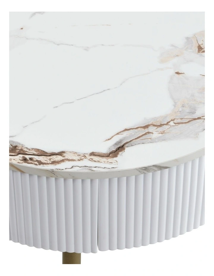 Round Faux Marble End Drawer with Table in White image 4