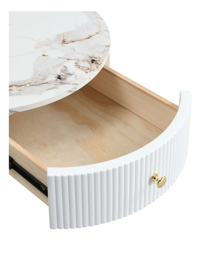 Round Faux Marble End Drawer with Table in White image 6