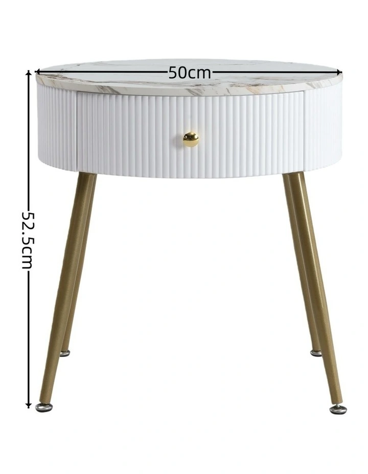 Round Faux Marble End Drawer with Table in White image 7