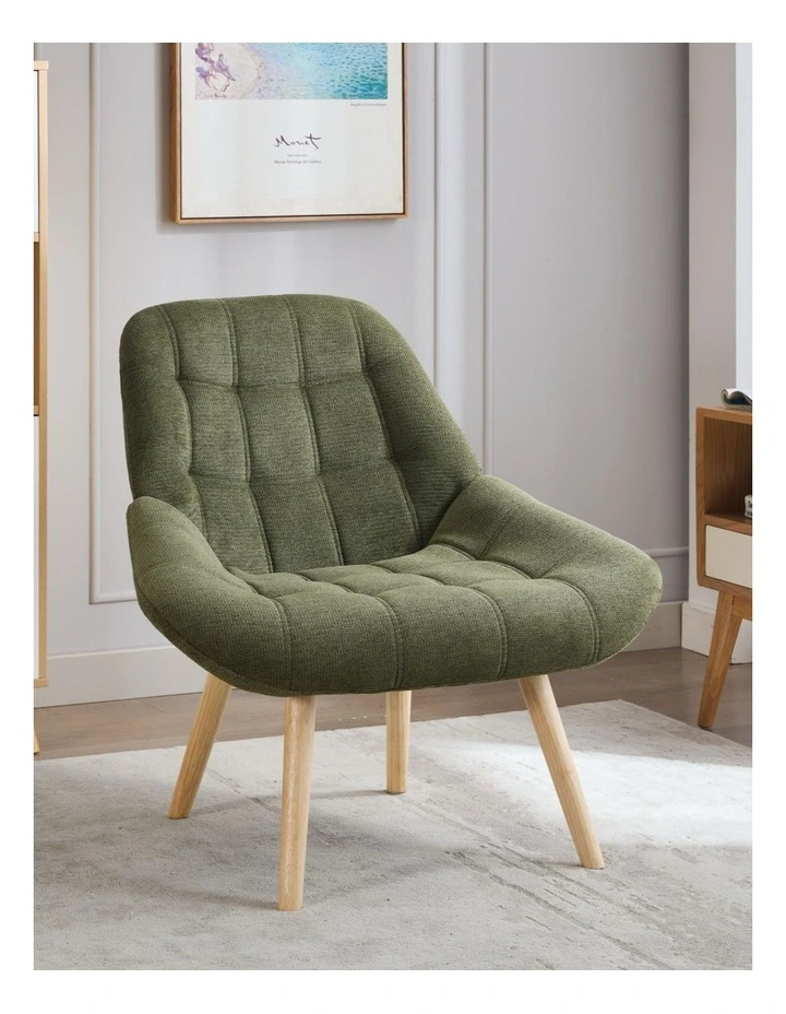 Nordic Tufted Wingback Accent Chair in Olive Green Fabric image 2
