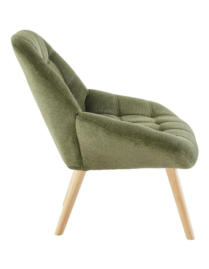 Nordic Tufted Wingback Accent Chair in Olive Green Fabric image 3