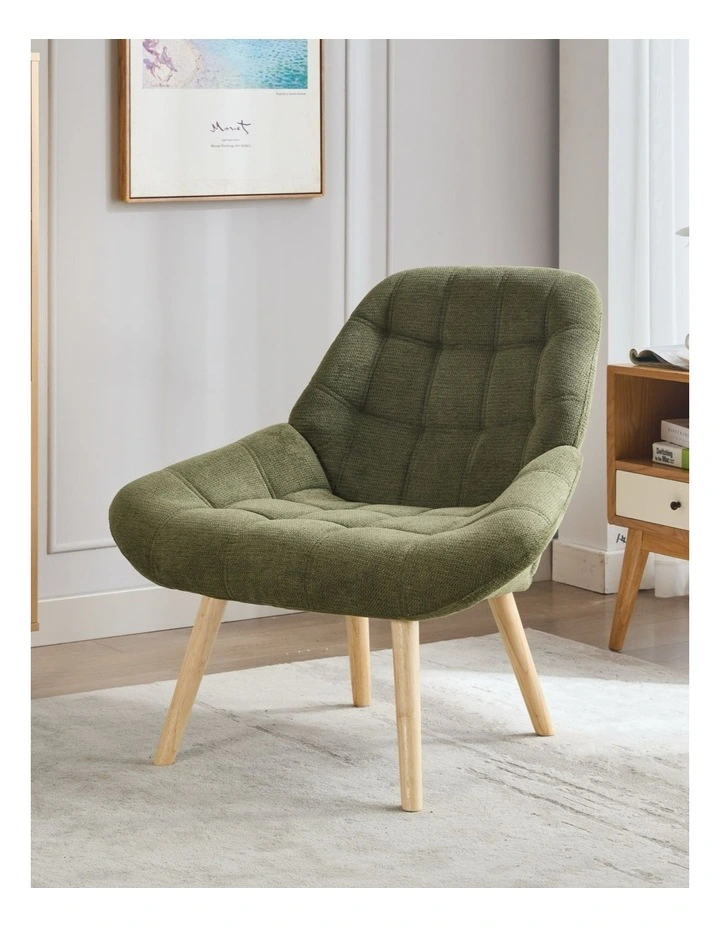 Nordic Tufted Wingback Accent Chair in Olive Green Fabric image 7