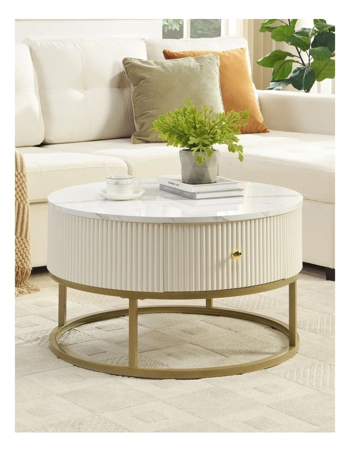 Storage Drawers Modern Round Coffee Table70cm in White image 2