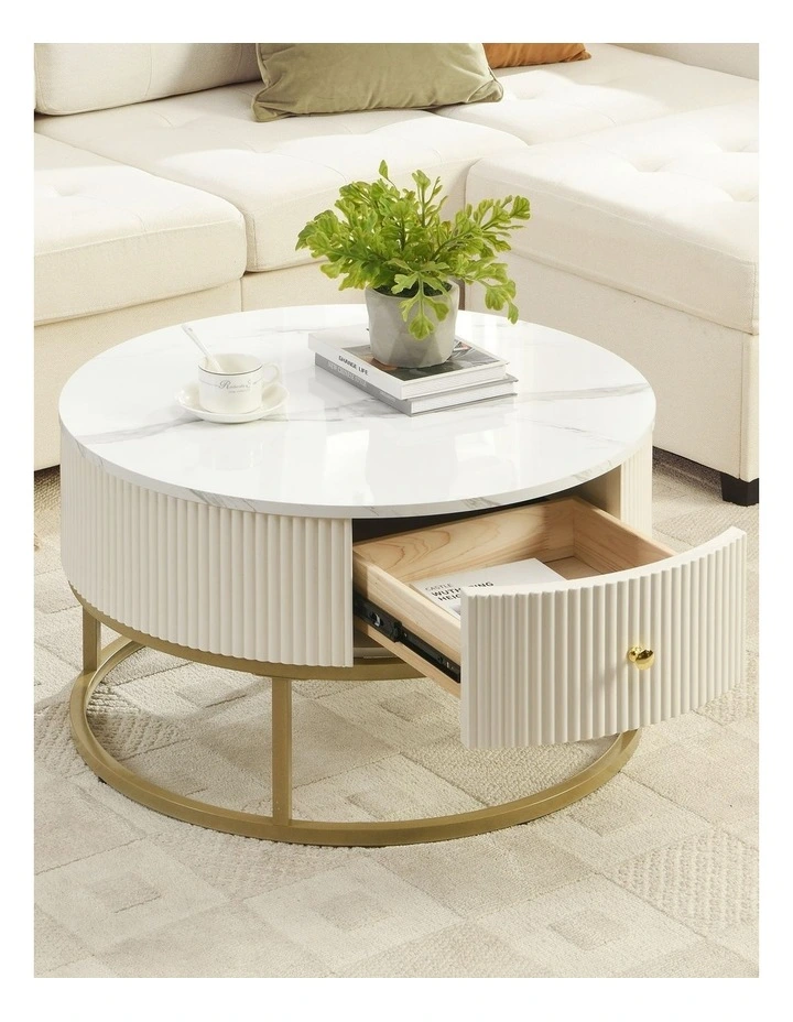Storage Drawers Modern Round Coffee Table70cm in White image 3