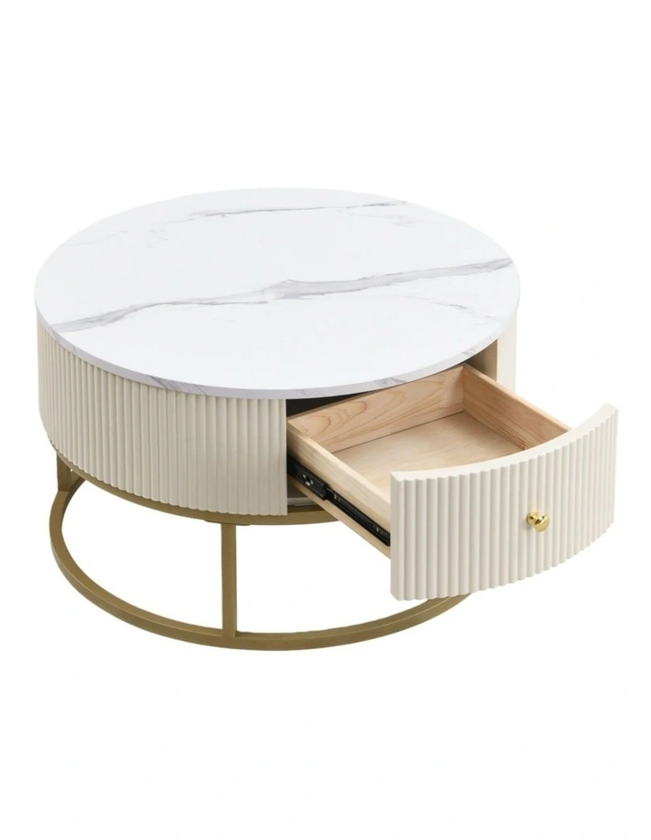 Storage Drawers Modern Round Coffee Table70cm in White image 6
