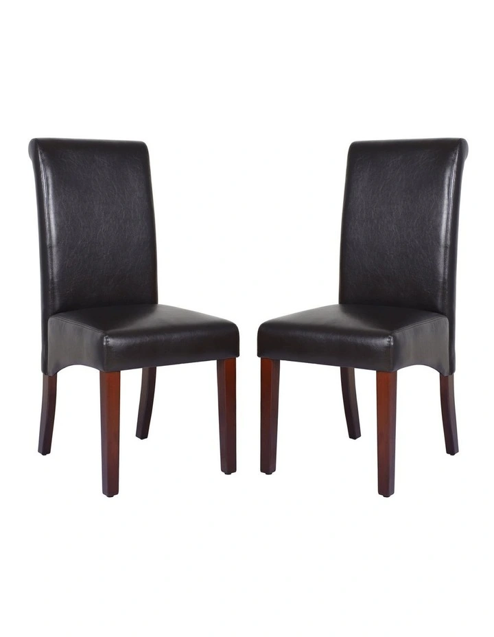 Solid Wooden PU Leather Dining Chairs 2x in Brown image 2