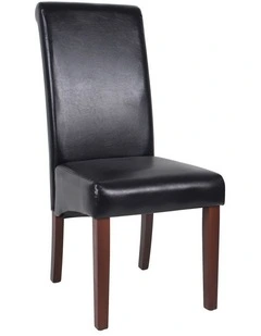 Solid Wooden PU Leather Dining Chairs 2x in Black