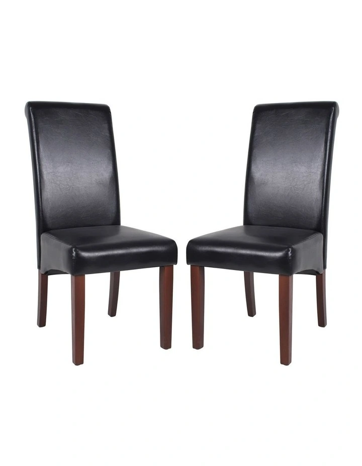 Solid Wooden PU Leather Dining Chairs 2x in Black image 2