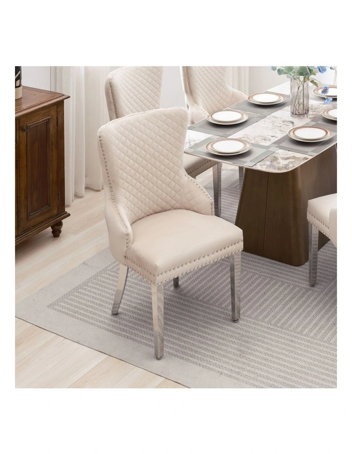 Dining Chairs 2 Piece in Beige Velvet image 2