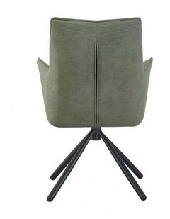 Linen Fabric Seat With Iron Legs Dining Chairs 2 Piece in Green