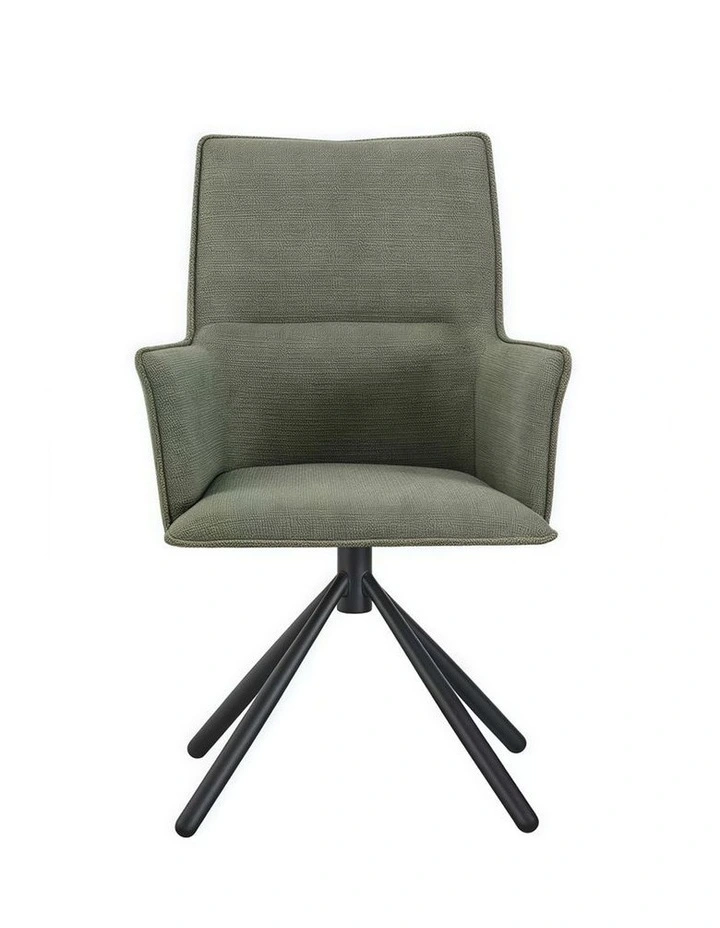 Linen Fabric Seat With Iron Legs Dining Chairs 2 Piece in Green image 3