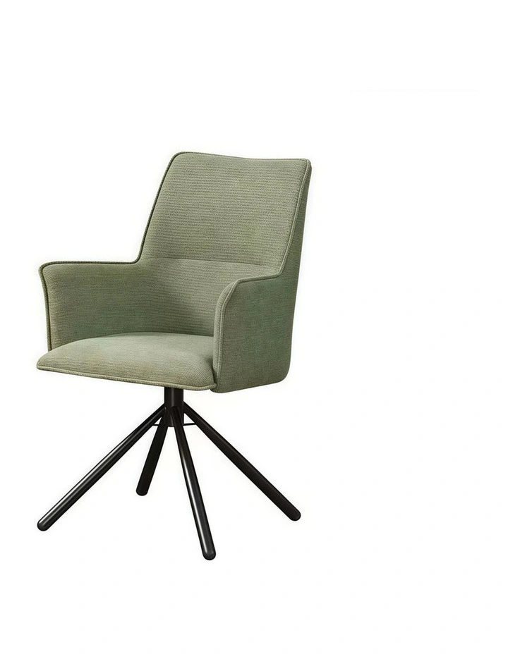 Linen Fabric Seat With Iron Legs Dining Chairs 2 Piece in Green image 4