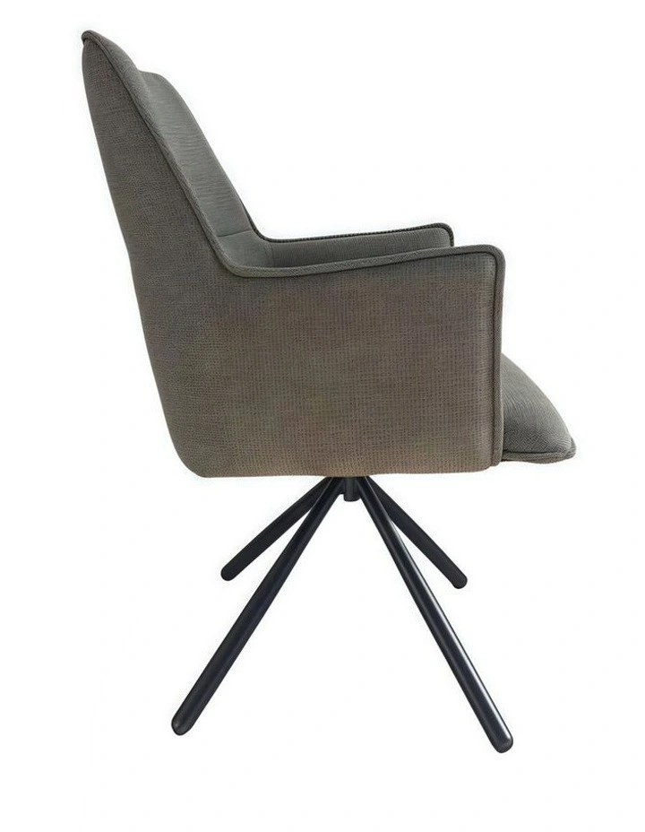 Linen Fabric Seat With Iron Legs Dining Chairs 2 Piece in Green image 5