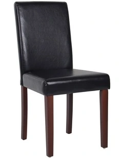 Solid Wooden PU Leather Dining Chairs 2 Piece in Black