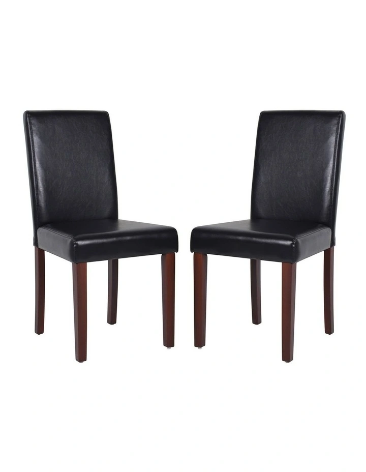 Solid Wooden PU Leather Dining Chairs 2 Piece in Black image 2