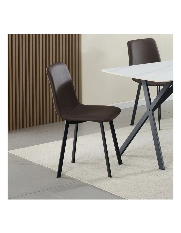 Dining Chair Leather 6 Piece in Brown image 2
