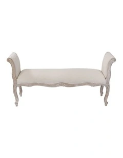 Wood Linen Fabric Bench Chair in Beige