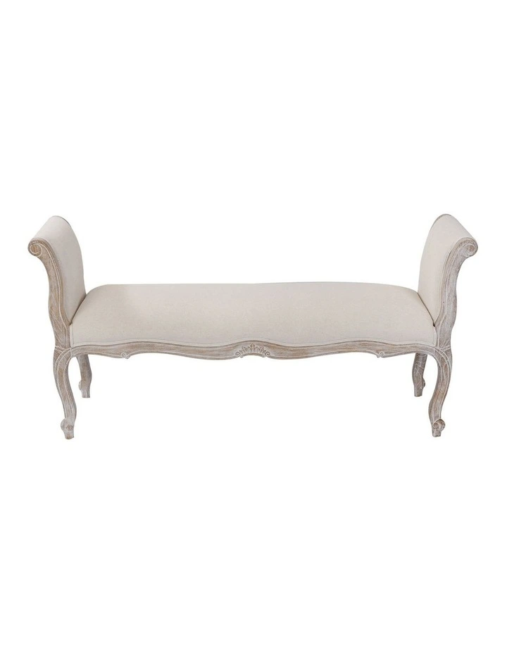 Wood Linen Fabric Bench Chair in Beige image 1