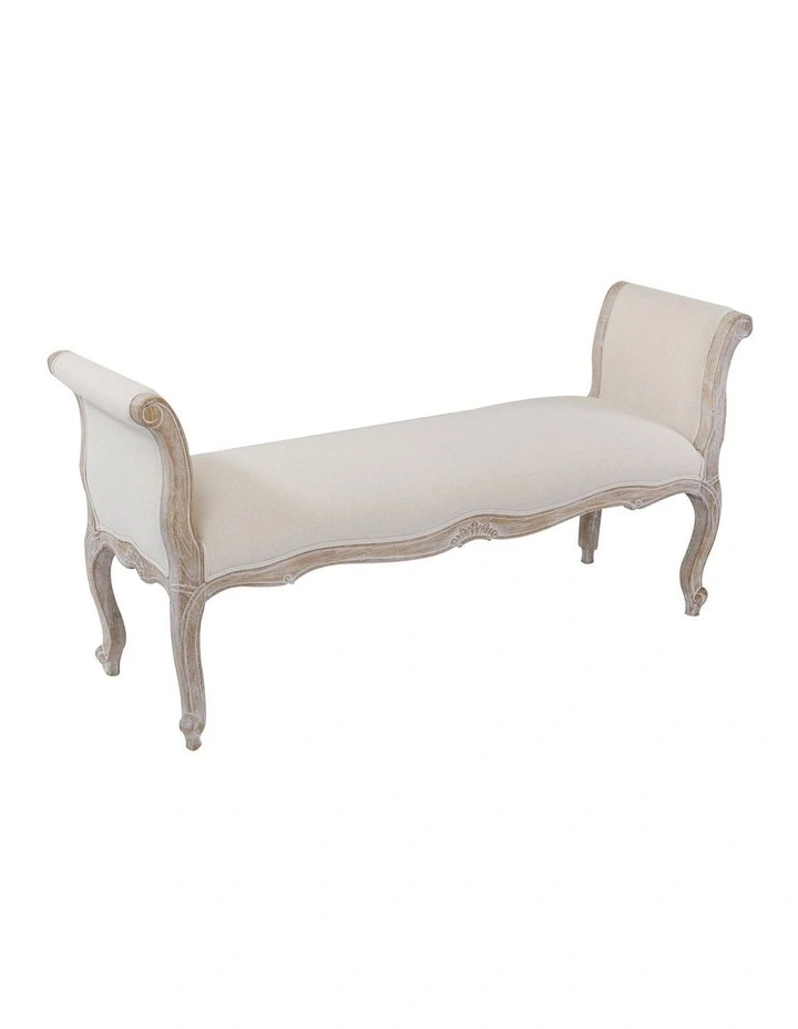 Wood Linen Fabric Bench Chair in Beige image 2