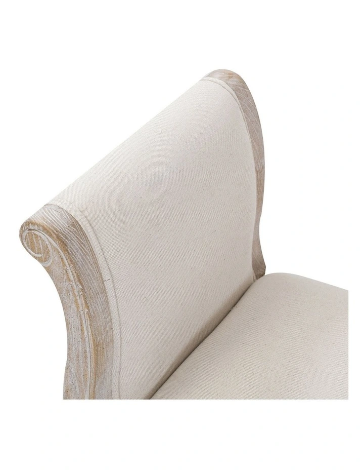 Wood Linen Fabric Bench Chair in Beige image 4