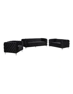 Tufted Sofa in Black Velvet