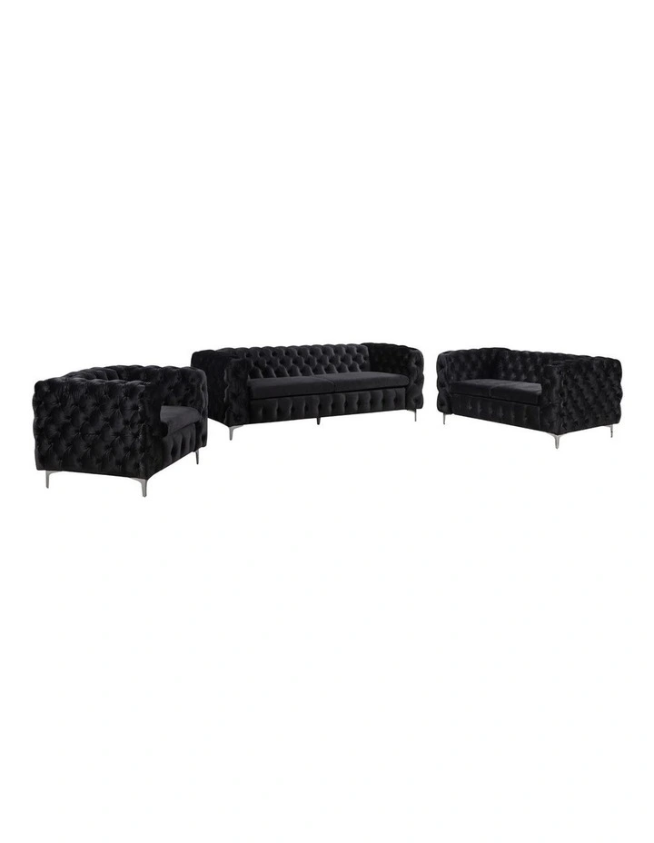Tufted Sofa in Black Velvet image 1