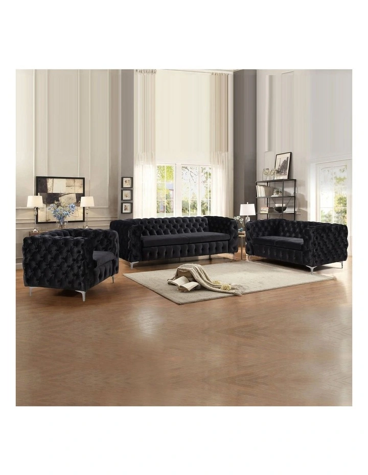 Tufted Sofa in Black Velvet image 2