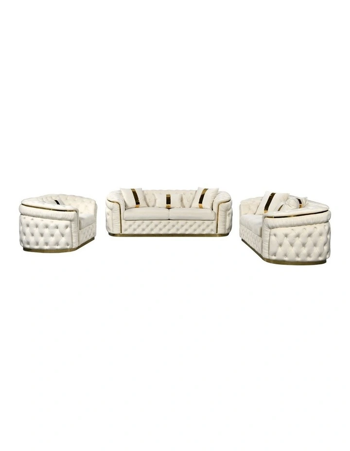 Velvet Fabric 3+2 Seater Sofa Set in Beige image 1