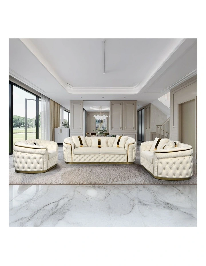Velvet Fabric 3+2 Seater Sofa Set in Beige image 2