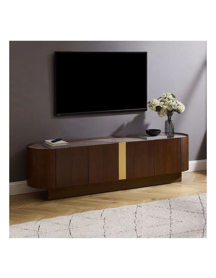 Mdf Board Melamine Tv Cabinet in Dark Walnut Colour image 2