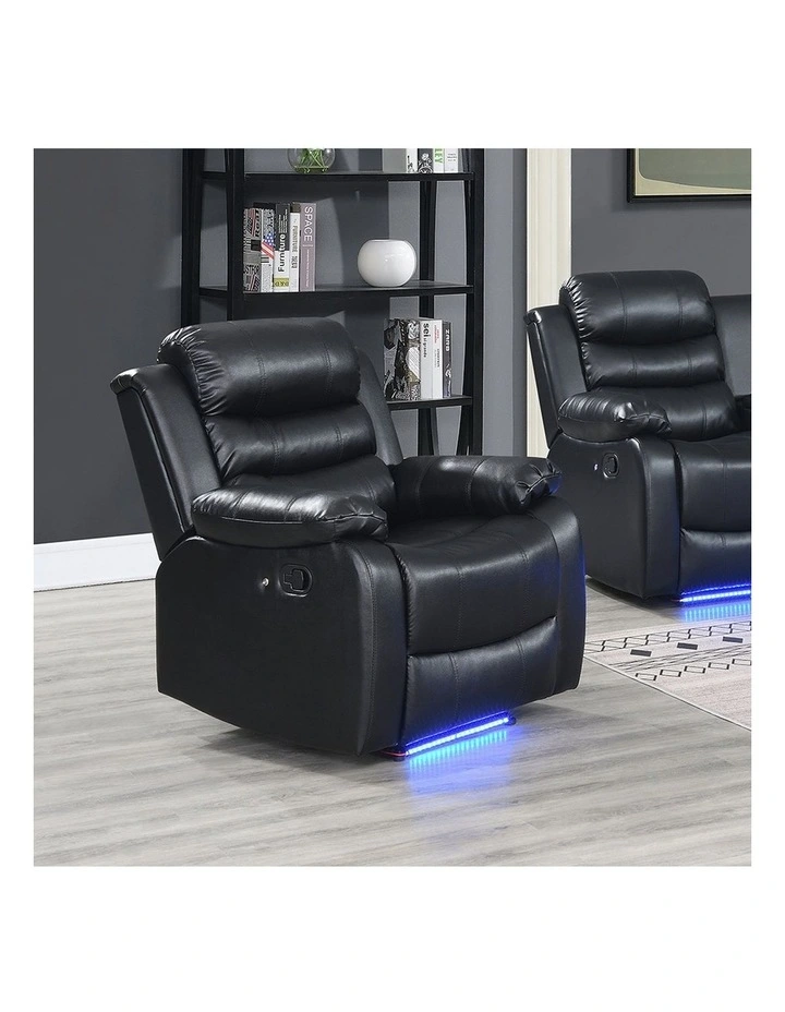1 Seater Led Pu Leather Recliner in Black image 2