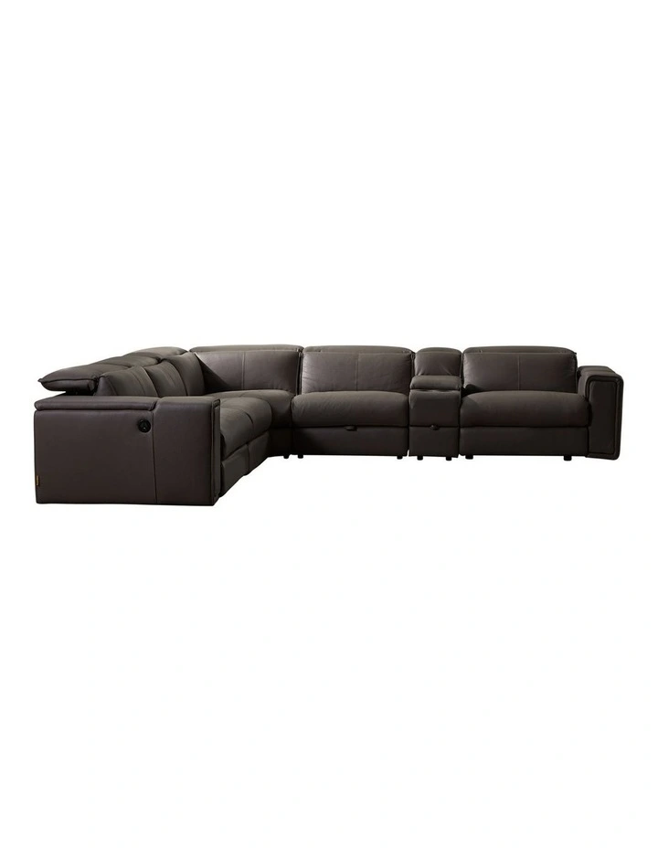 Leather Electric Recliner Corner Genuine Sofa in Grey image 1