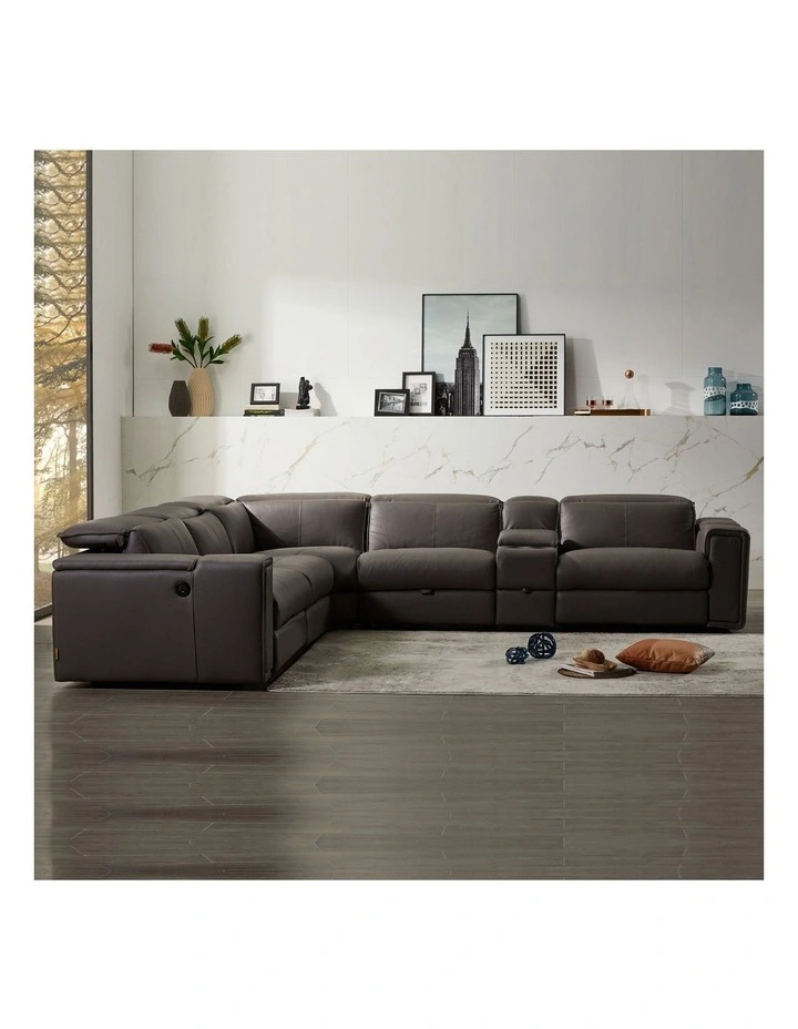 Leather Electric Recliner Corner Genuine Sofa in Grey image 2