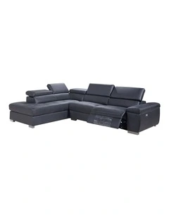 Genuine Leather Chaise Sofa Electric Recliner in Black