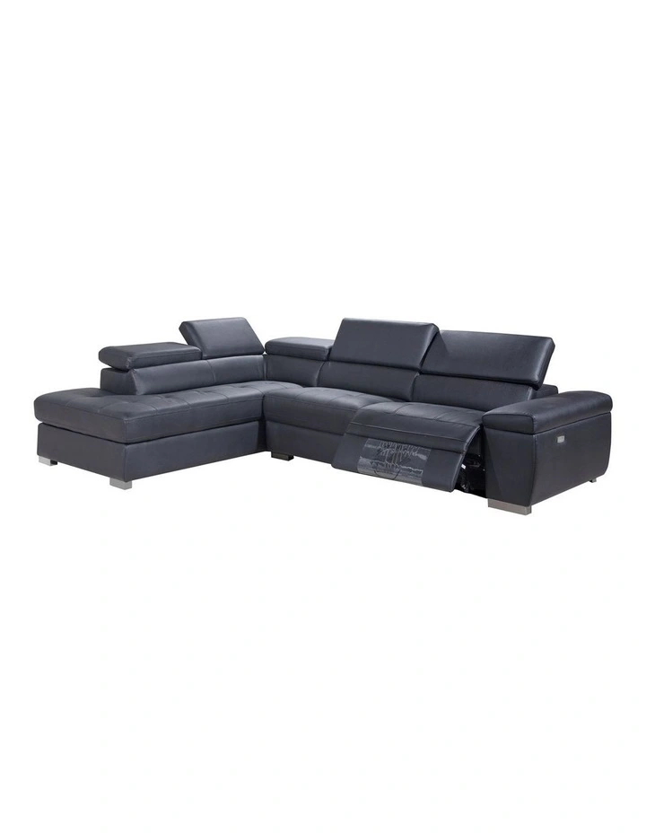 Genuine Leather Chaise Sofa Electric Recliner in Black image 1