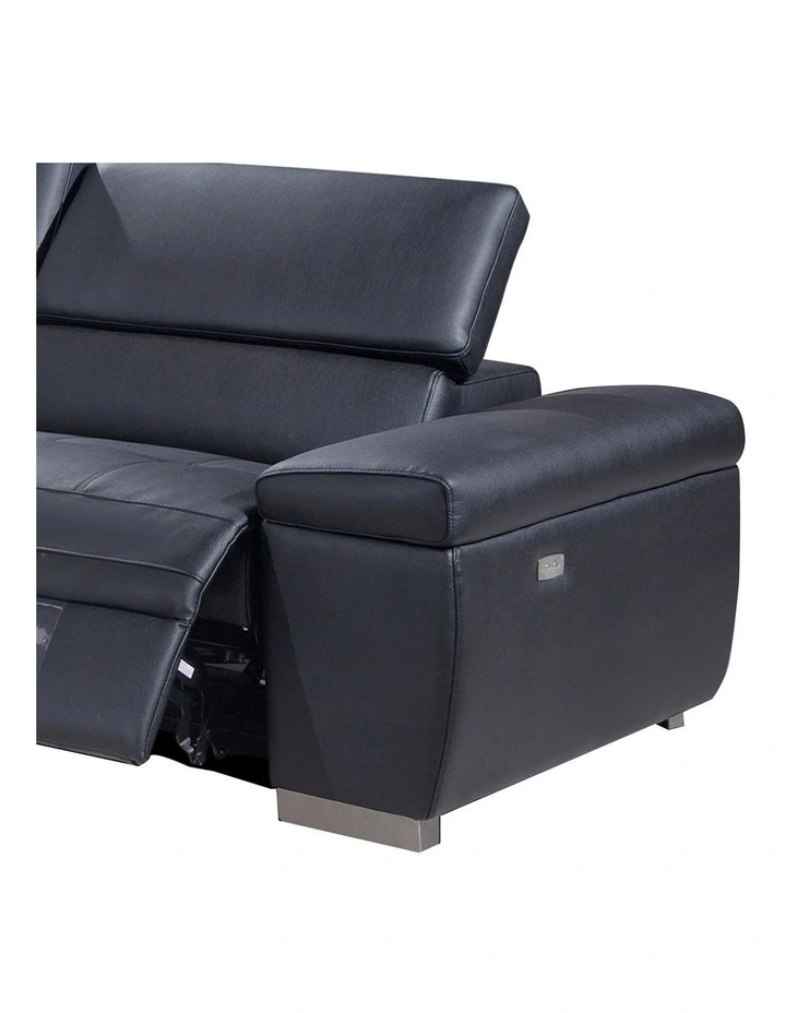 Genuine Leather Chaise Sofa Electric Recliner in Black image 4