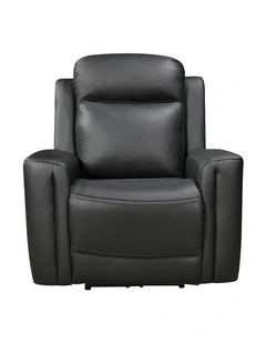 1R Genuine Leather Power Recliner in Black