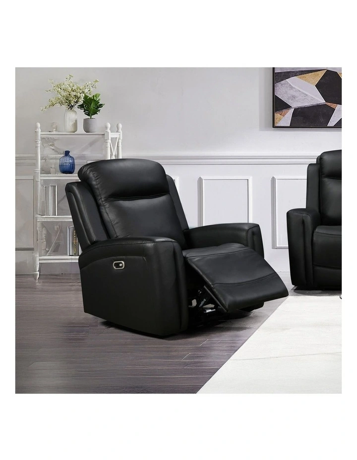 1R Genuine Leather Power Recliner in Black image 2