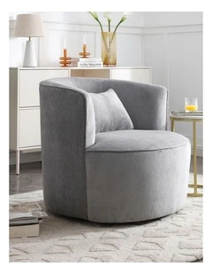 Fabric Rotating Metal Chassis Arm Chair in Grey