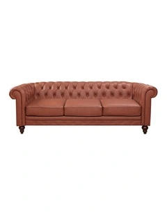 3R Faux Leather Chesterfield Sofa in Brown