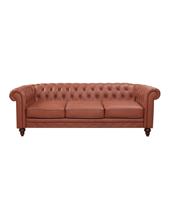 3R Faux Leather Chesterfield Sofa in Brown image 1