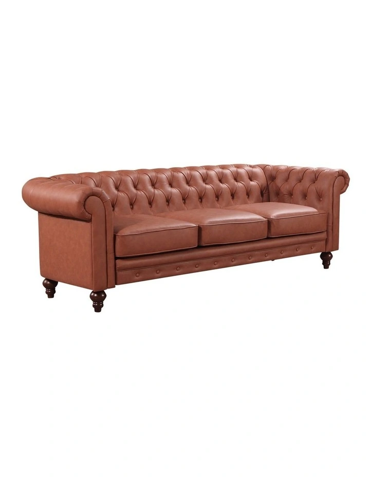 3R Faux Leather Chesterfield Sofa in Brown image 3