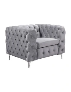 Velvet Fabric Tufted Sofa 1 Seater in Grey