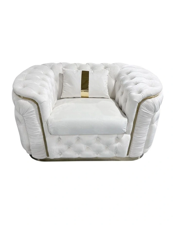 Velvet Fabric Sofa 1 Seater in Beige image 1