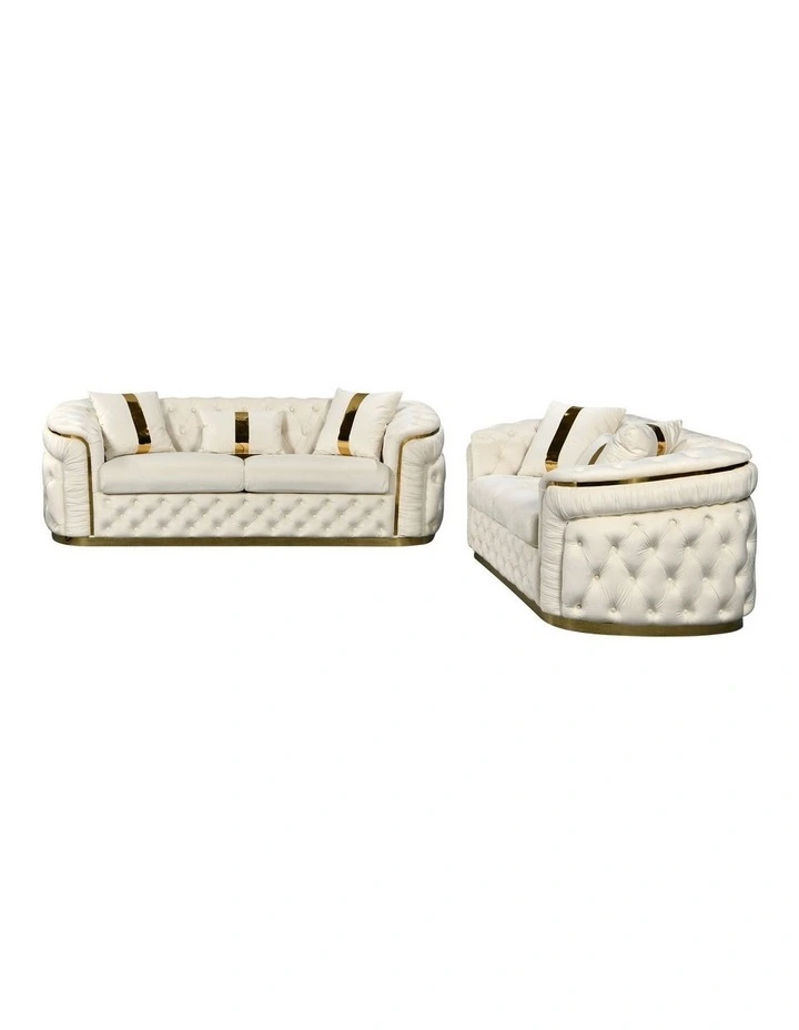 Velvet Fabric Sofa Set 3+2+1 Seater in Beige image 1