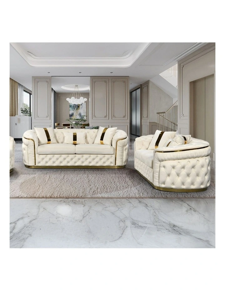 Velvet Fabric Sofa Set 3+2+1 Seater in Beige image 2