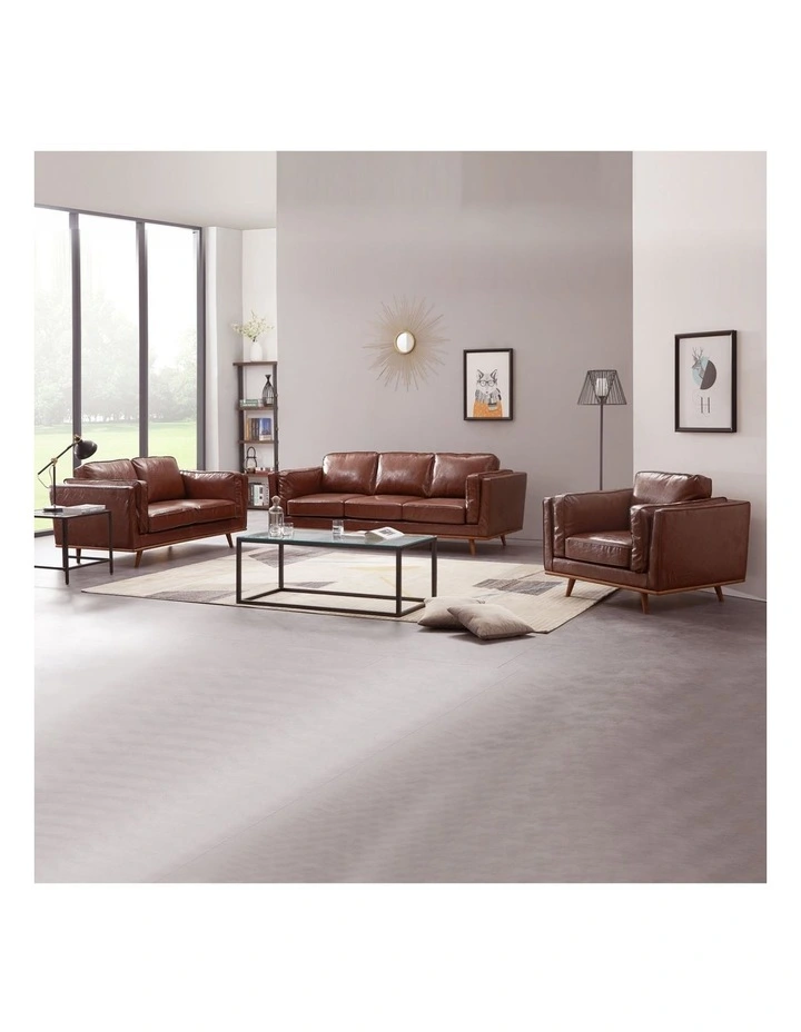 Leather Sofa 3+2+1 Seater in Brown image 2
