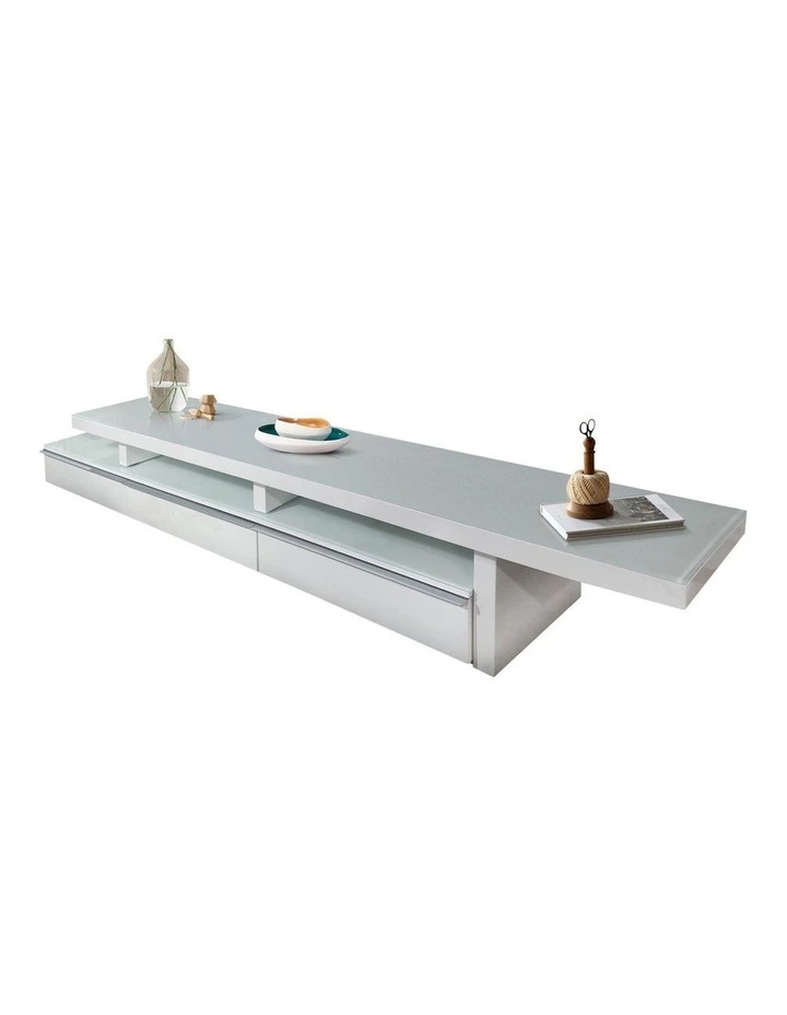 MDF Glossy Extendable TV Cabinet in White image 1