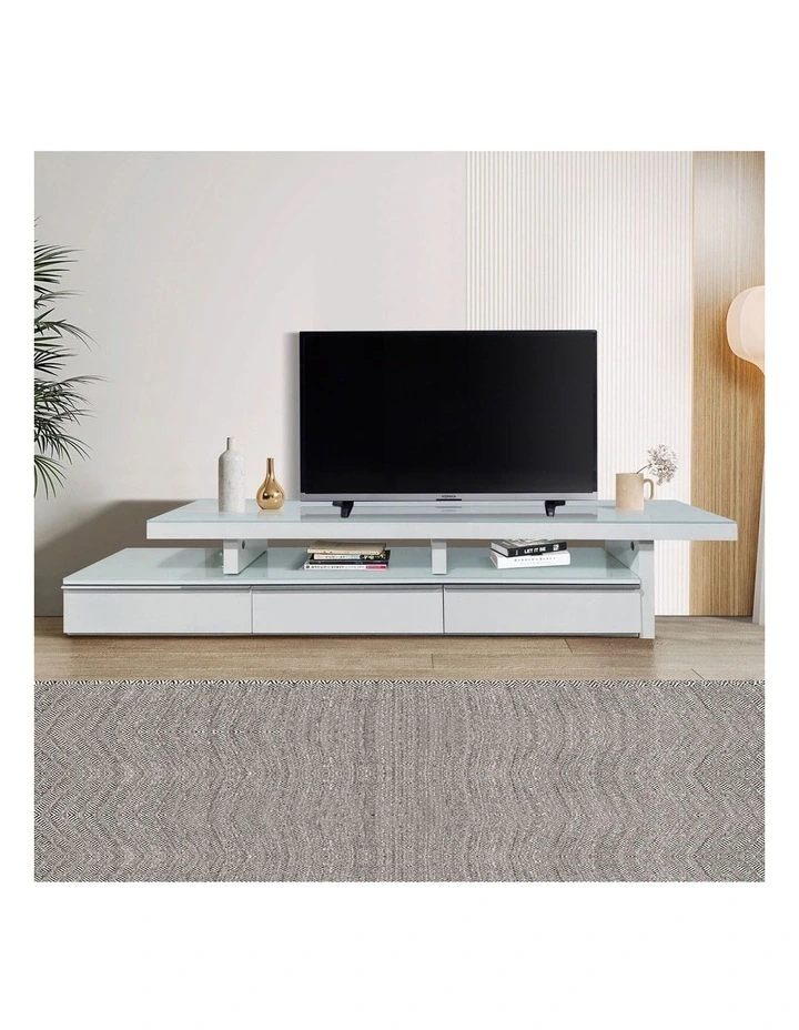 MDF Glossy Extendable TV Cabinet in White image 2