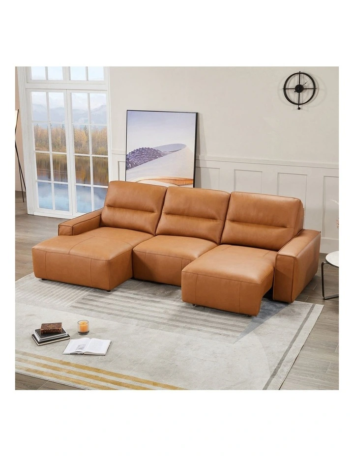 Genuine Leather Sectional Chaise Sofa 3 Seater in Brown image 2